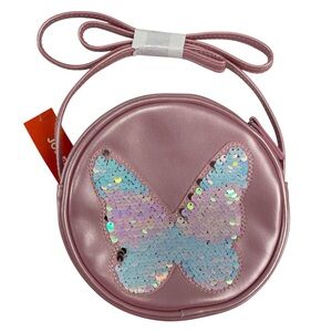 Joe Fresh Kids Pink Round Butterfly Flip Sequin Crossbody Shoulder Bag Purse NWT